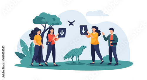 People Showing Symbol Of Decrease While Standing Outdoor