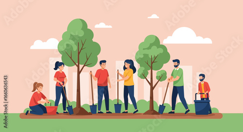 Planting Trees Together Volunteers Participating in Reforestation