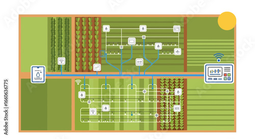 Smart Agriculture System Illustration With Modern Irrigation Technology