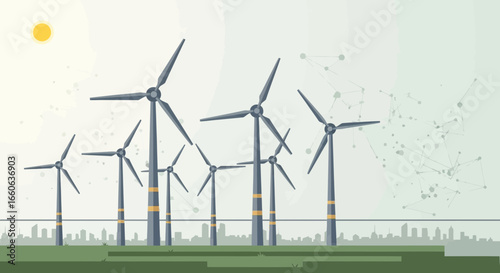 Sustainable Energy Landscape Wind Turbines Powering Future City
