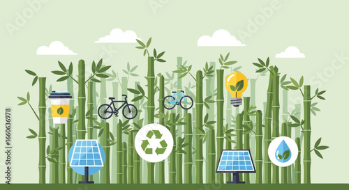 Sustainable Living With Bamboo Forest Background Vector Illustration