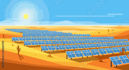 Vast Solar Farm Generating Renewable Energy In Arid Landscape