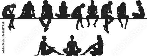 People sitting silhouettes posture black vector illustration 