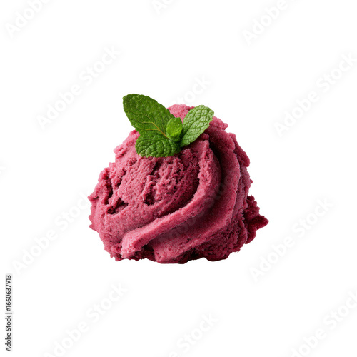 Delicious Scoop of Red Berry Ice Cream with Fresh Mint Garnish