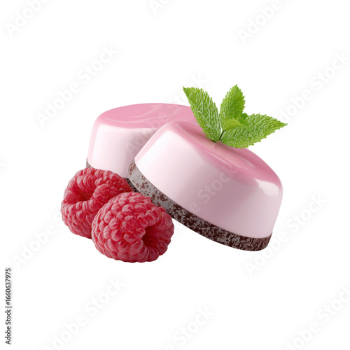 Delicious Raspberry Mousse Dessert with Chocolate Base and Fresh Mint Garnish
