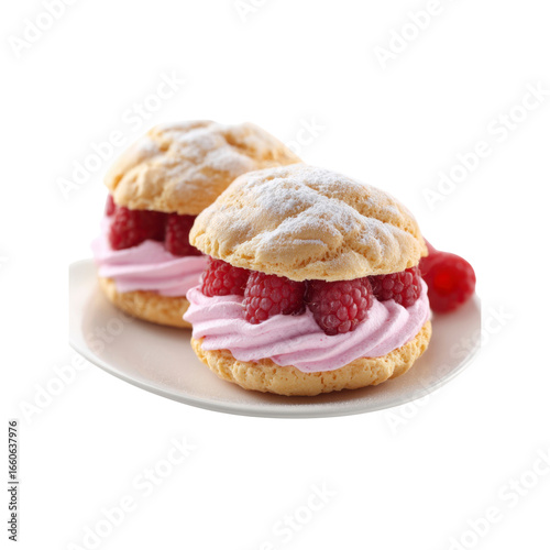 Delicious Raspberry Cream Puffs on White Plate