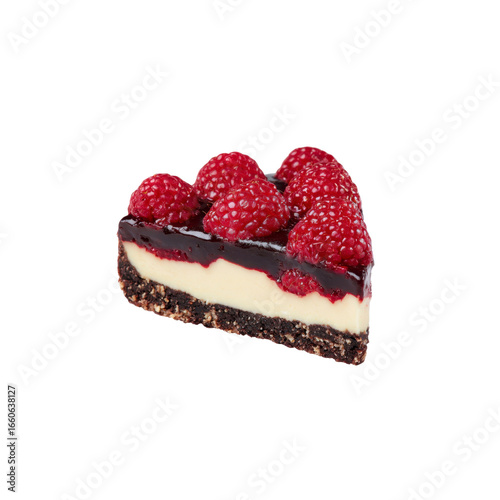 Delicious Raspberry Cheesecake Slice on White Background