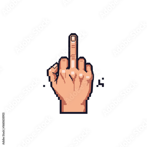 Pixelated middle finger gesture, digitally rendered hand.