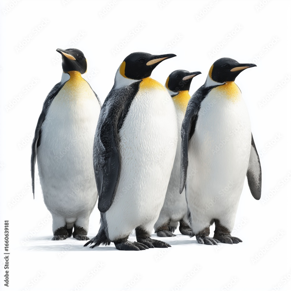 Fototapeta premium Emperor Penguins in a Row , white background cut out PNG