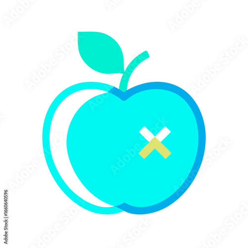 light blue apple with a cross on a white background.