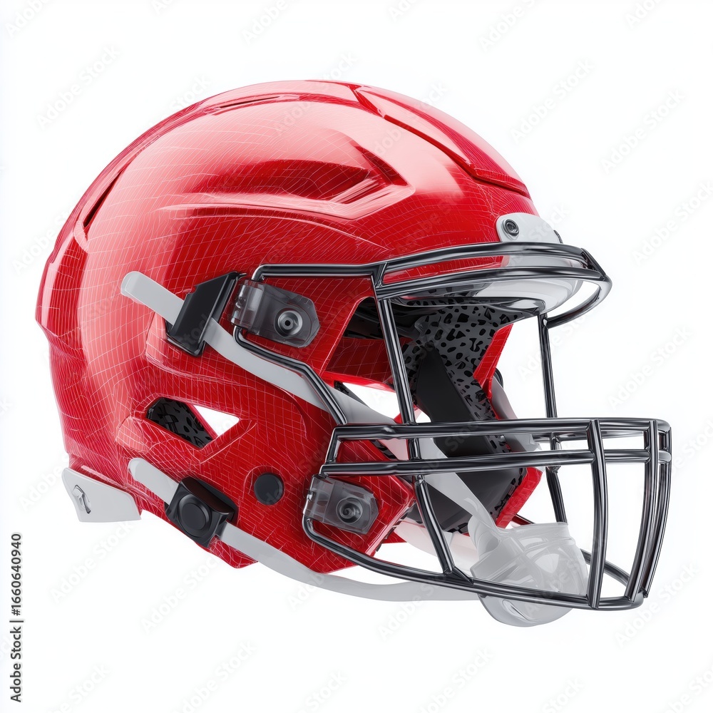 Fototapeta premium Modern Red Football Helmet Design , white background cut out PNG