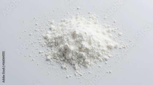 White powder of zinc iodide Zn2I2 a compound of zinc and iodine on a pure white backdrop