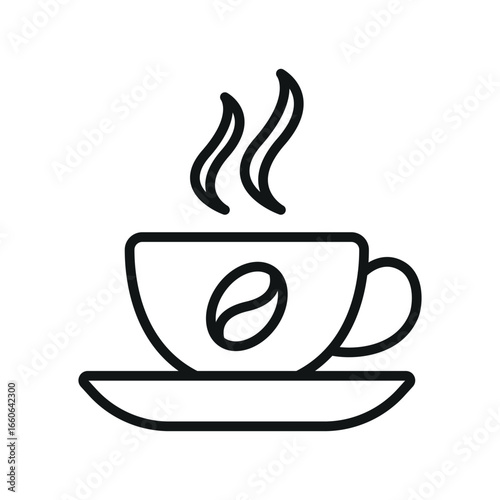 Coffee glass mug icon in outline with steam for menu, kitchen, and beverage design.