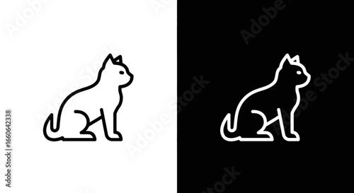 Minimalist cat outline sits gracefully in monochrome icon set