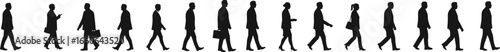 Business people walking silhouette set, professional motion poses, male and female figures, vector illustration for animation, design, presentation