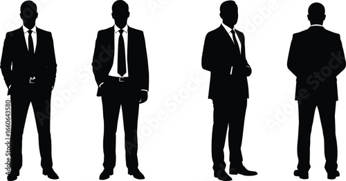 Businessman silhouette collection, professional male figures, standing poses, formal attire, office concept, vector illustration for corporate design use