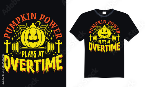 Pumpkin power plays at overtime - t shirt design Halloween sports illustrations for bold style