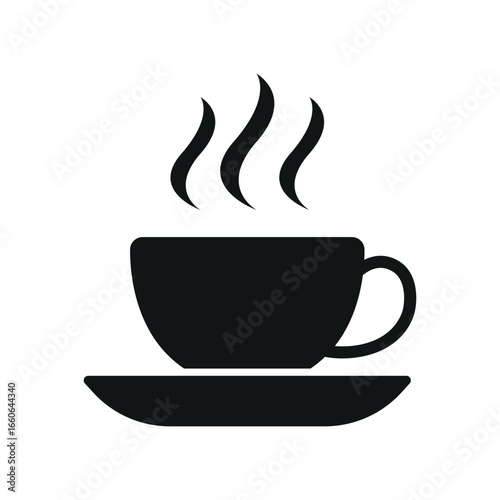 Coffee glass mug icon in bold glyph with steam for beverage, menu, and cafe projects.