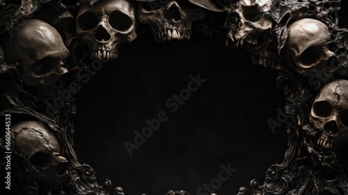 Dark gothic frame with skulls and ornate details in mysterious design