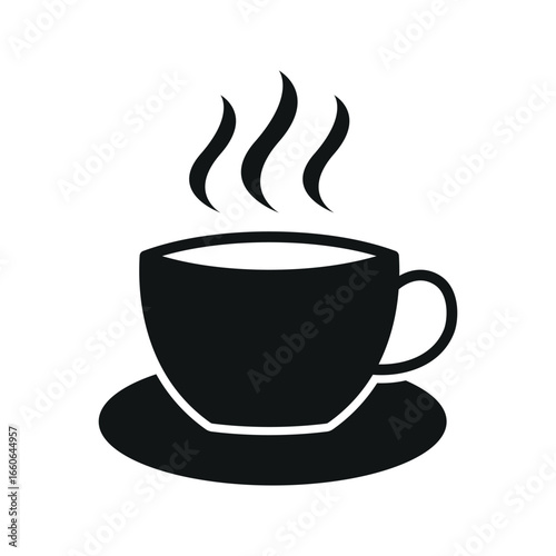 Coffee glass mug icon in bold glyph with steam for beverage, menu, and cafe projects.