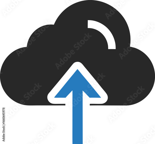 Cloud upload icon with blue arrow