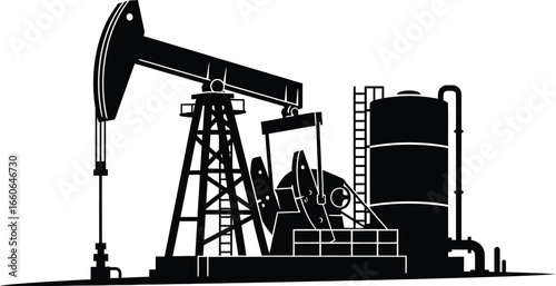Vector art of silhouette of an oil pump jack 