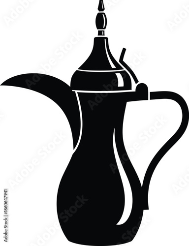 Black silhouette of a traditional Arabic Dallah coffee pot, used for serving coffee in Middle Eastern culture.