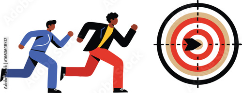 Businessmen running toward target concept illustration with goal achievement focus and competition elements 