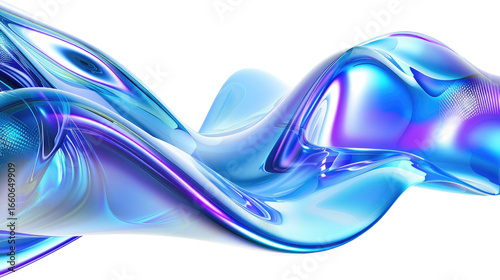 Abstract Fluid Waves in Shades of Blue and Purple with Shiny Texture and Transparent Background