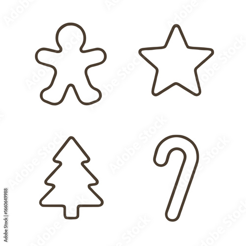 Christmas cookie cutter set with gingerbread, star, tree, and cane  