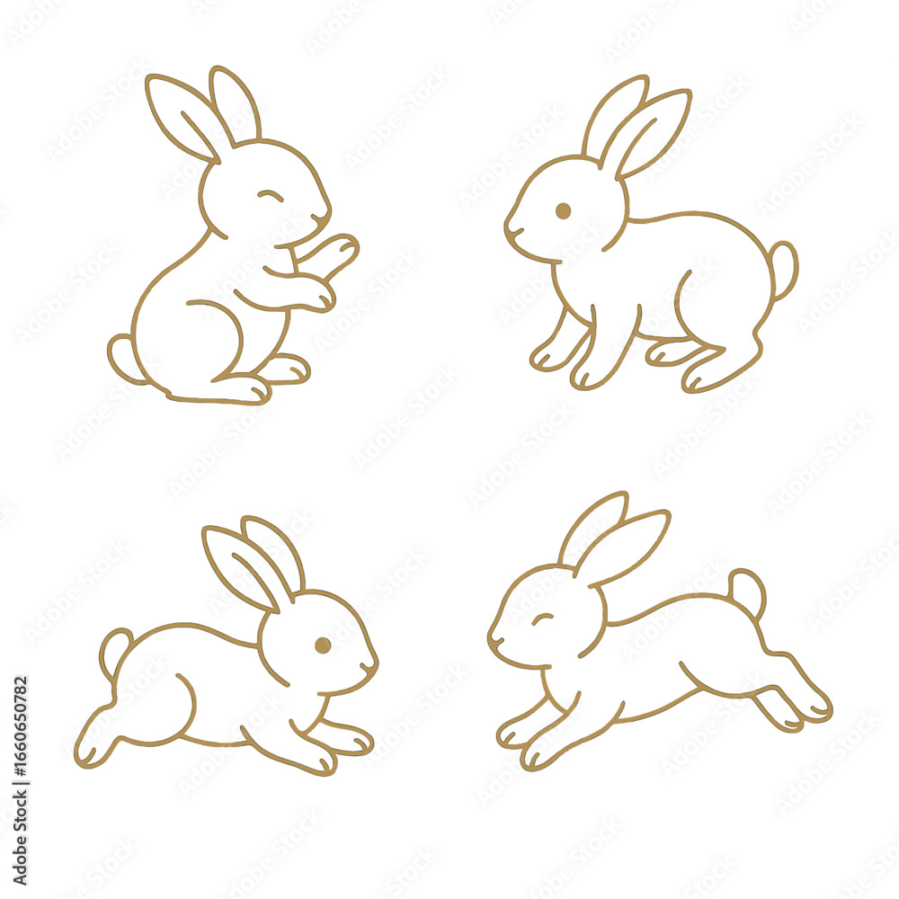 Set of 4 icons, baby rabbits playing in a simple design Set of 4 icons, baby rabbits playing in a simple design