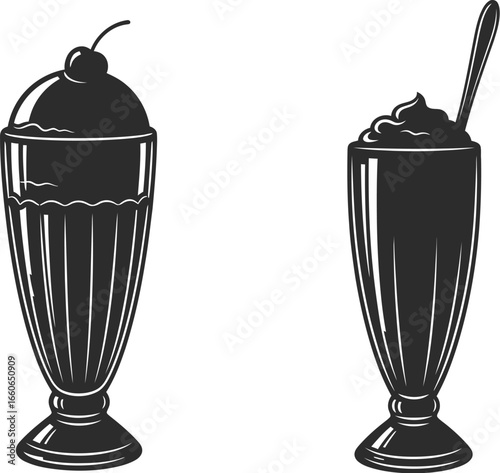 Black on White Classic American Diner Drink Silhouettes - Soda and Milkshake