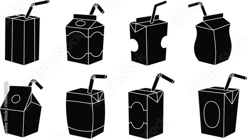 Black and White Cartoon Kids' Juice Box Silhouettes