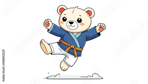 Cute cartoon bear doing a karate kick