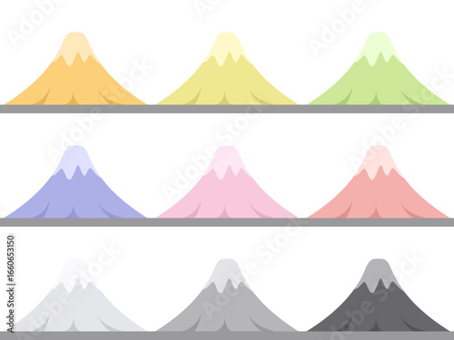 カラフルな山々が並ぶ風景イラストセット