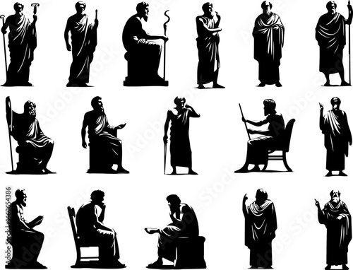 vector sketch illustration collection of silhouette sketches design images of philosophers, thinkers, writers, classics, vintage, Roman, Greek