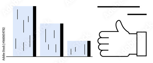 Bar chart illustrating performance levels with a thumbs-up next to it, symbolizing approval of results. Ideal for business review, success metrics, growth analysis, feedback, approval, performance