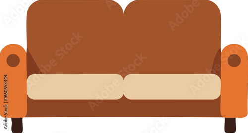 Brown and beige sofa couch furniture flat vector illustration for living room interior design and comfort seating 