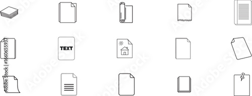 Collection of Minimalist Line Icons Representing Various Document Types and Files Including Text and Secured Formats in Black Outline Style