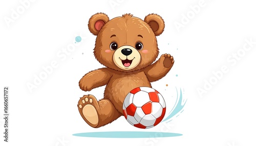 Cute cartoon bear kicking a soccer ball
