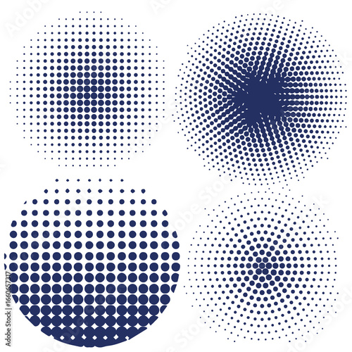 Degradados en estilo halftone de puntos coloridos sobre un fondo transparente. Diseños abstractos de patrones de puntos para diseño gráfico