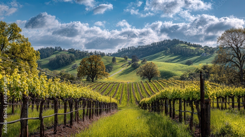 Fototapeta premium wine vineyard grape vines, rolling hills