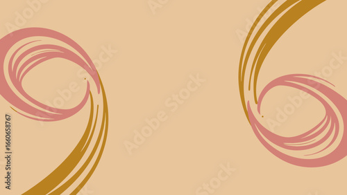 Decorative swirl patterns in pink and gold on beige background  