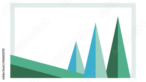 Abstract mountain landscape with geometric shapes in green tones  