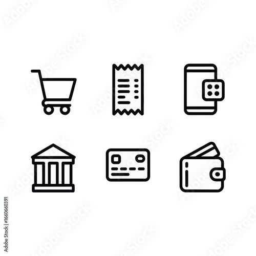 Finance and Payment Line Icons Set  Shopping, Billing, Credit Card, Mobile Payment, Bank, Wallet  Editable Stroke Vector
