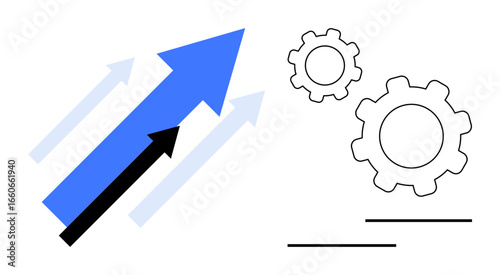Arrows moving upward alongside gears representing growth, efficiency, and teamwork. Ideal for innovation, success, productivity, business strategy, analytics, collaboration simple landing page