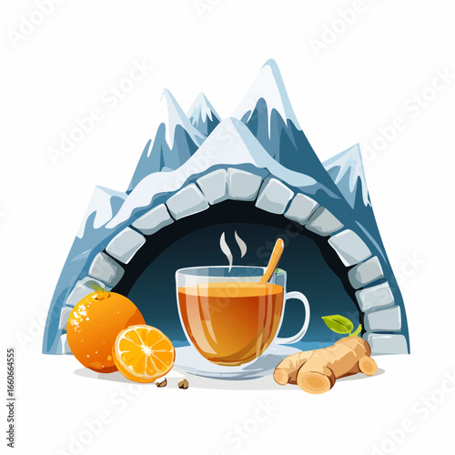 Warm Ginger Orange Tea in Snowy Mountain Cave