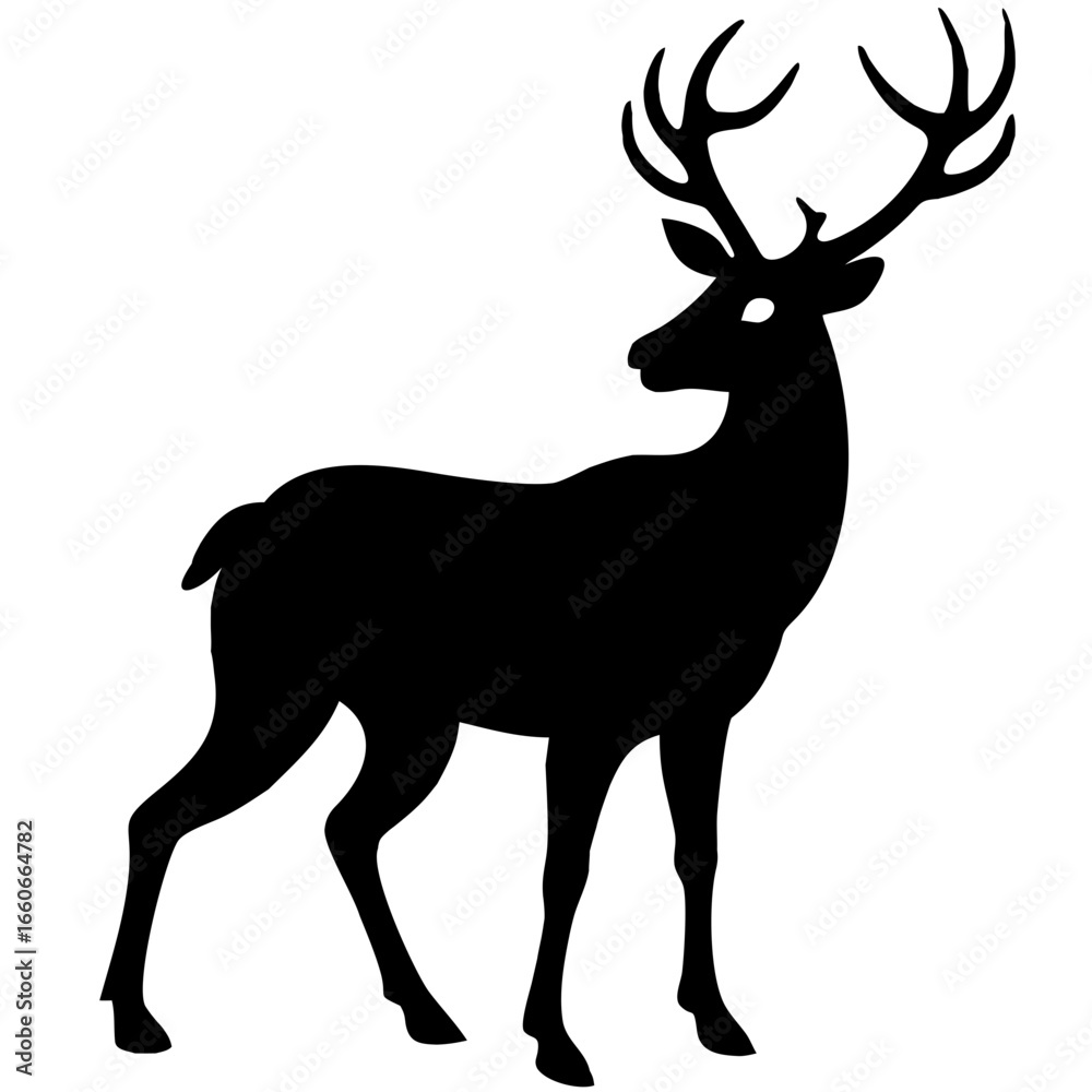 Obraz premium Majestic Stag Silhouette: Elegant, Black and White, Wildlife Vector Graphic