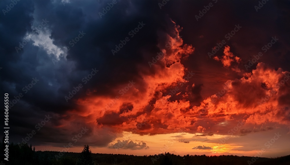 Obraz premium dramatic red sky with black ominous clouds dramatic red sky black ominous clouds stormy weather dark