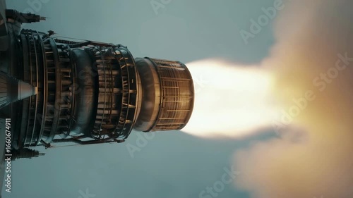 Powerful Jet Engine Exhausting Hot Gas During Test